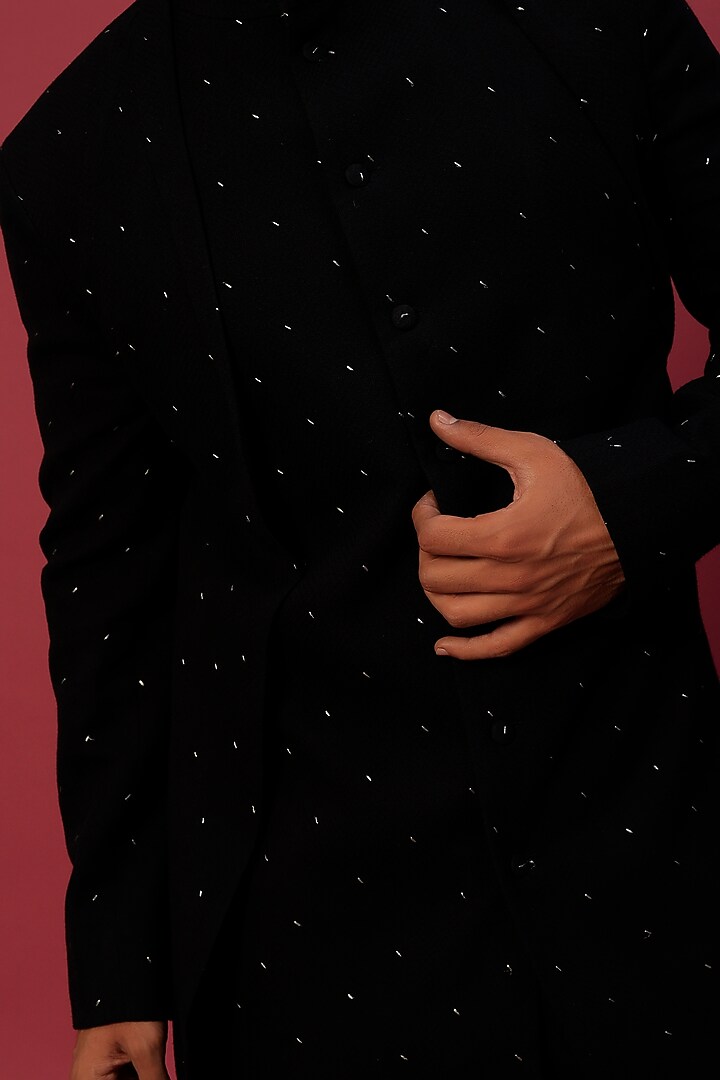 Black Embroidered Wedding Sherwani by Antar Agni Men at Pernia's Pop Up Shop