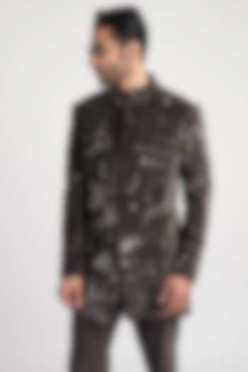 Grey Velvet Groom Bandhgala by Antar Agni Men at Pernia's Pop Up Shop