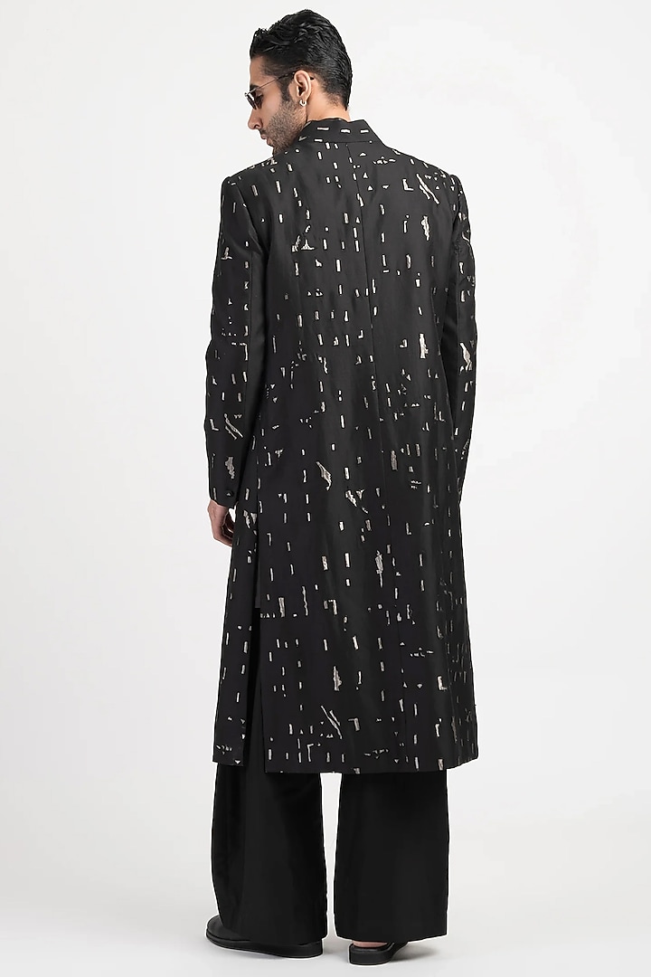 Black Cotton Silk Long Jacket by Antar Agni Men at Pernia's Pop Up Shop
