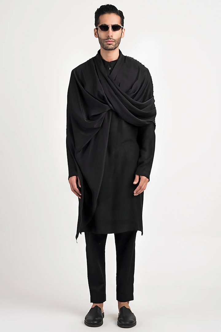 Black Silk Kurta by Antar Agni Men at Pernia's Pop Up Shop