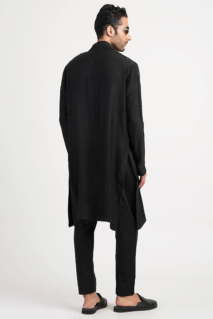 Black Silk Kurta by Antar Agni Men at Pernia's Pop Up Shop