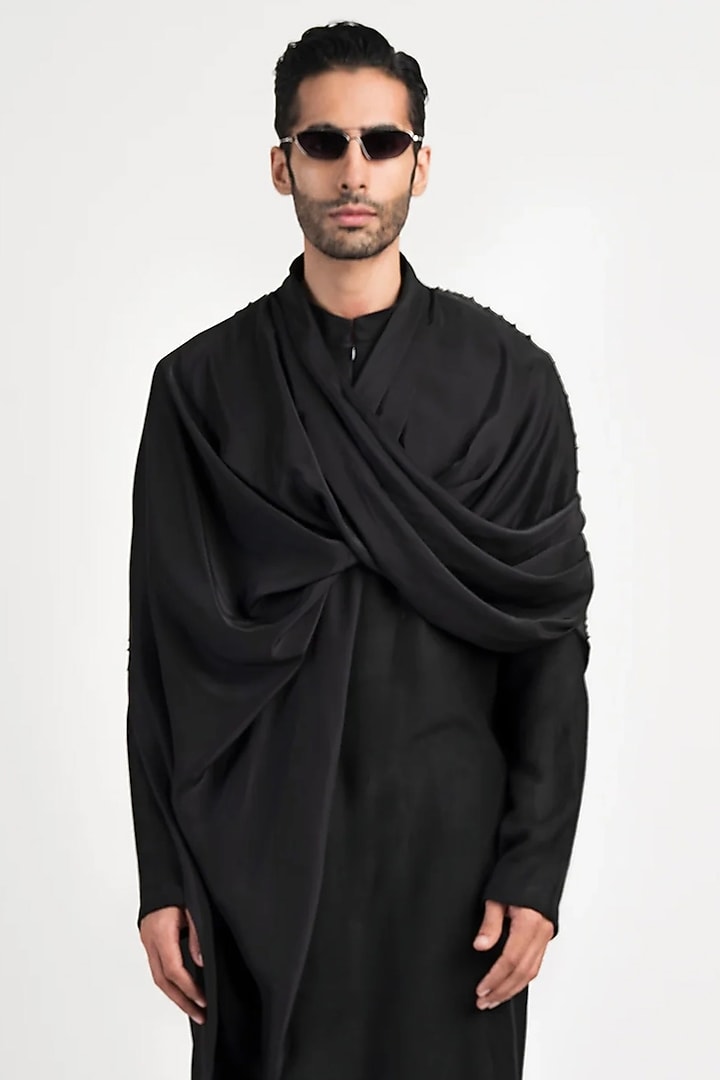 Black Silk Kurta by Antar Agni Men at Pernia's Pop Up Shop