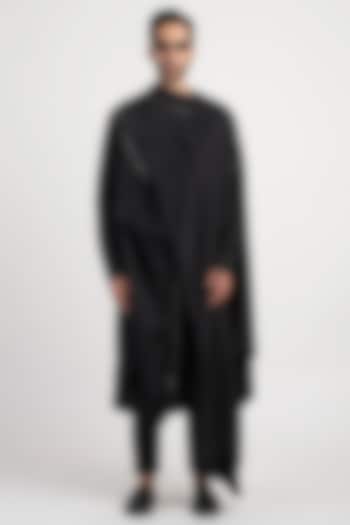 Black Silk Monk Kurta by Antar Agni Men at Pernia's Pop Up Shop