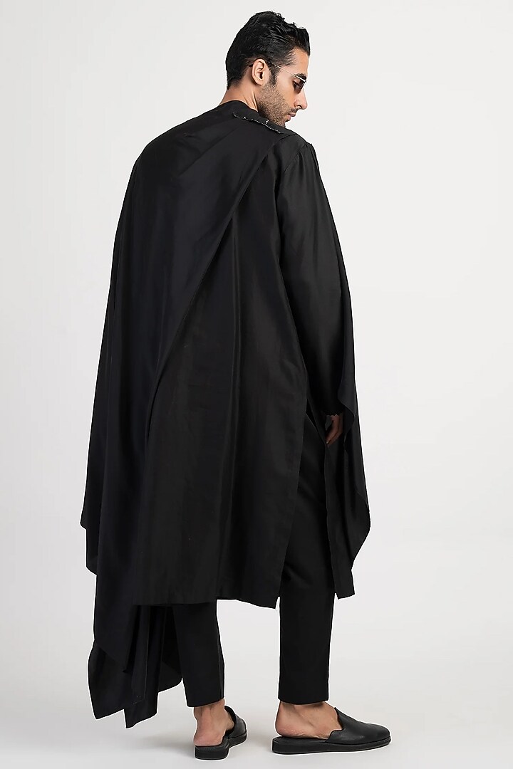 Black Silk Monk Kurta by Antar Agni Men at Pernia's Pop Up Shop