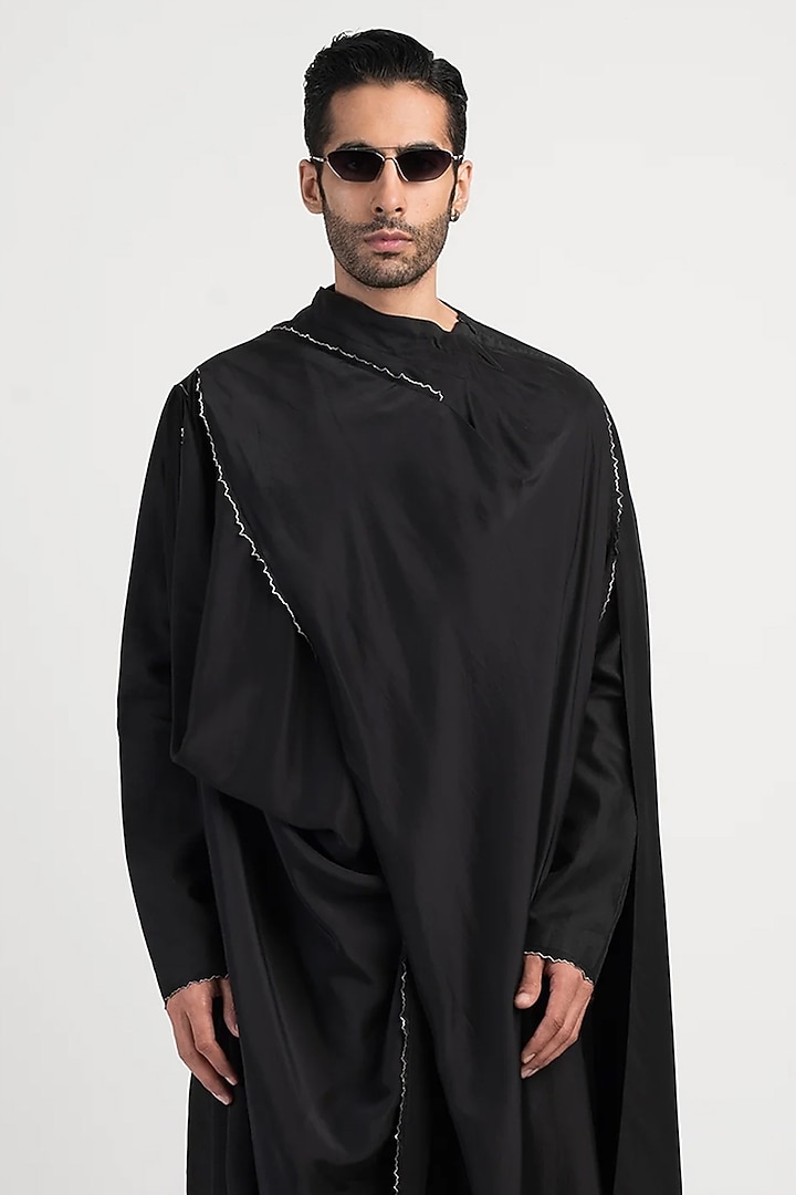 Black Silk Monk Kurta by Antar Agni Men at Pernia's Pop Up Shop