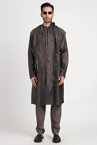 Grey Cotton Silk Kurta by Antar Agni Men