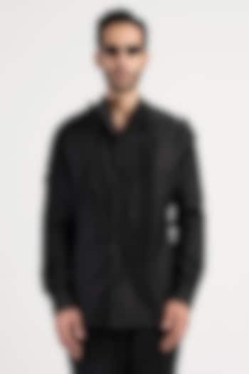 Black Silk Satin Wedding Shirt by Antar Agni Men at Pernia's Pop Up Shop