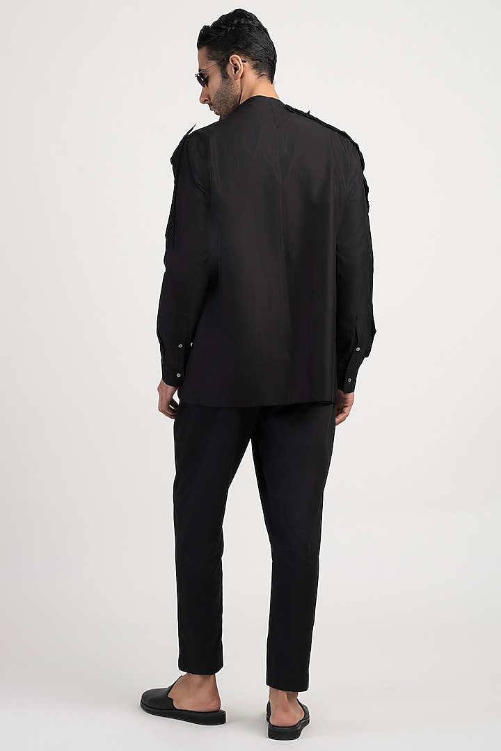 Black Silk Satin Wedding Shirt by Antar Agni Men at Pernia's Pop Up Shop