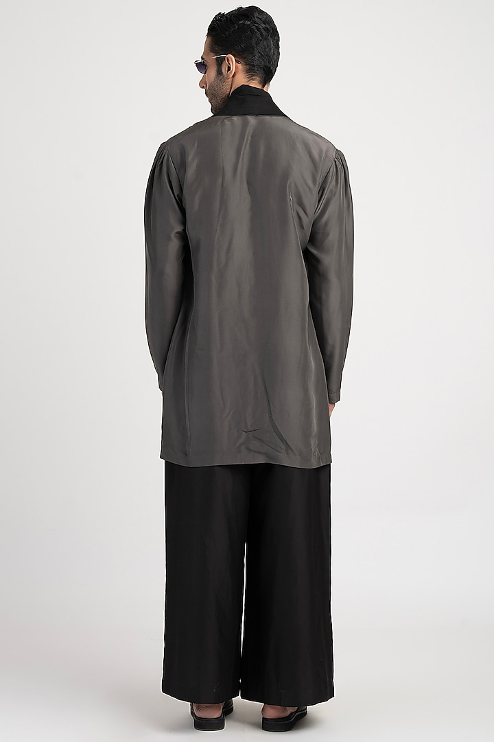 Grey Silk Wedding Shirt by Antar Agni Men at Pernia's Pop Up Shop