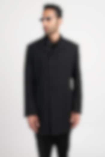 Black Handwoven Cotton Wedding Bandhgala by Antar Agni Men at Pernia's Pop Up Shop