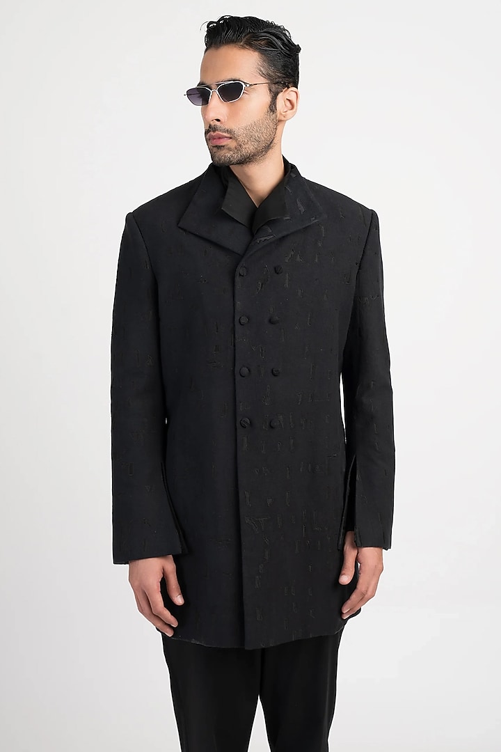 Black Handwoven Cotton Wedding Bandhgala by Antar Agni Men at Pernia's Pop Up Shop