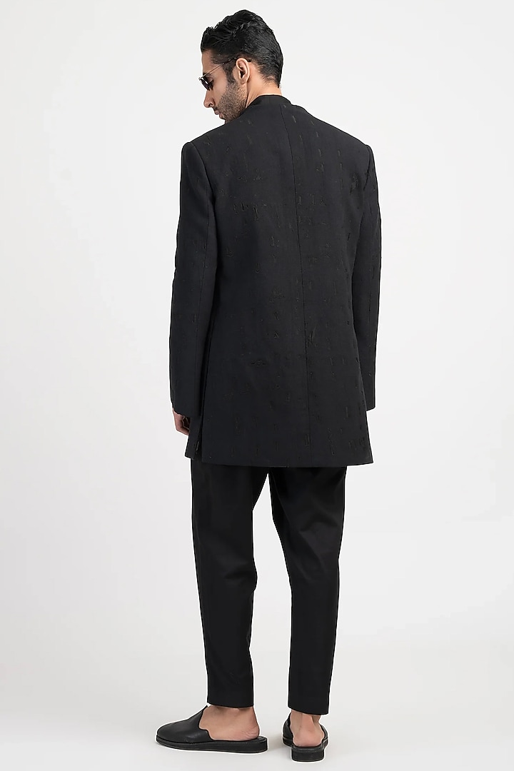 Black Handwoven Cotton Wedding Bandhgala by Antar Agni Men at Pernia's Pop Up Shop