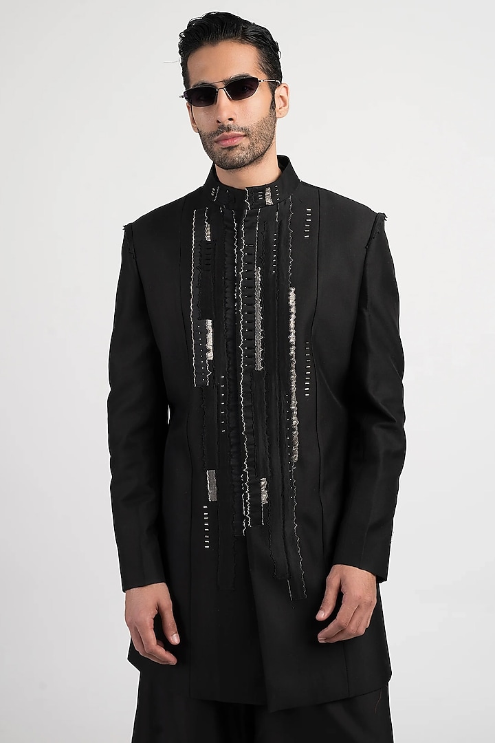 Black Cotton Silk Jacket by Antar Agni Men at Pernia's Pop Up Shop