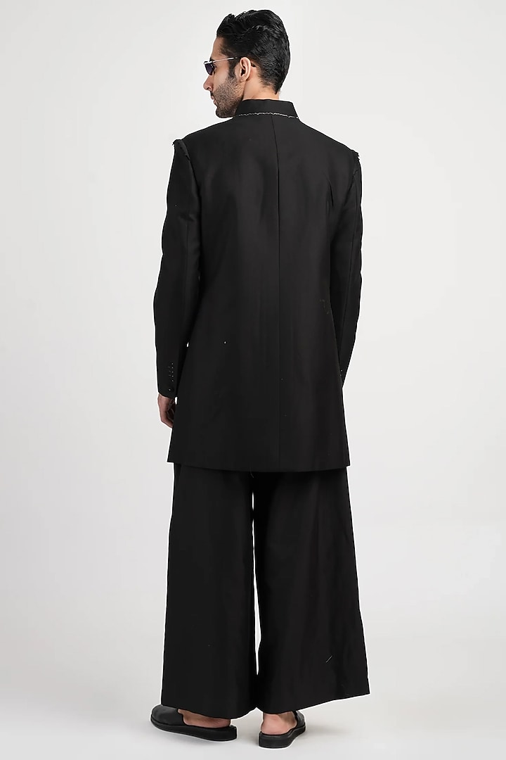 Black Cotton Silk Jacket by Antar Agni Men at Pernia's Pop Up Shop