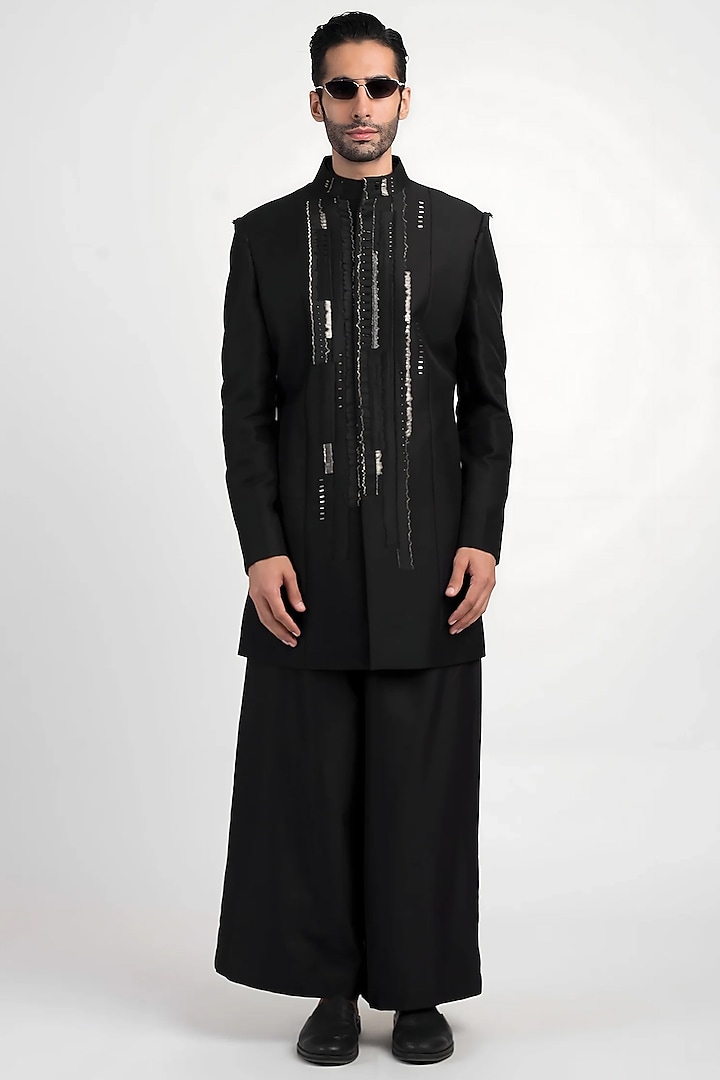 Black Cotton Silk Jacket by Antar Agni Men at Pernia's Pop Up Shop