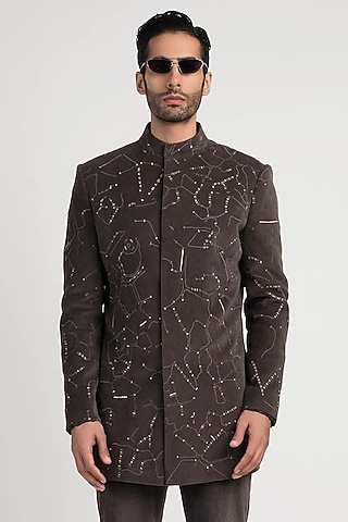 Grey Velvet Bandhgala by Antar Agni Men