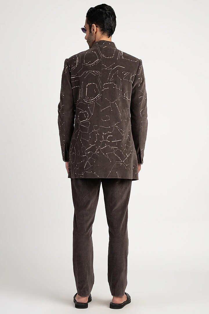 Grey Velvet Wedding Bandhgala by Antar Agni Men at Pernia's Pop Up Shop