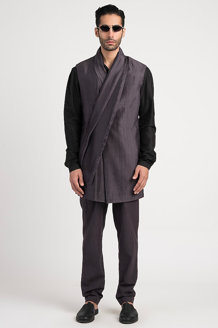 Purple Cotton Silk Waistcoat by Antar Agni Men at Pernia's Pop Up Shop