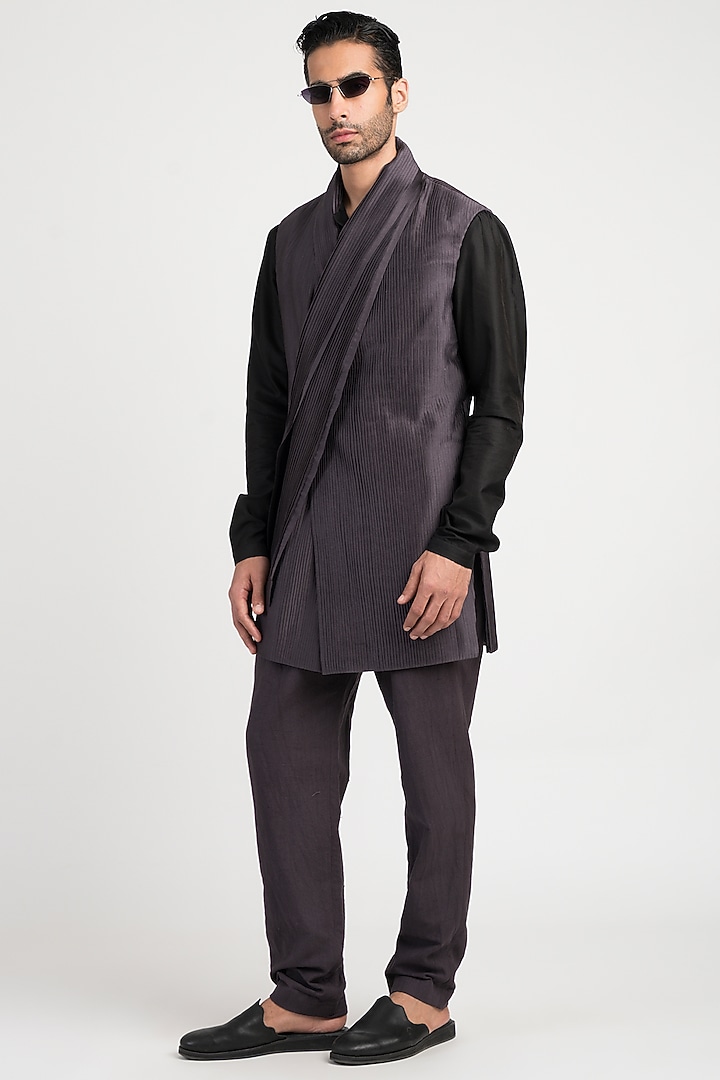 Purple Cotton Silk Waistcoat by Antar Agni Men at Pernia's Pop Up Shop