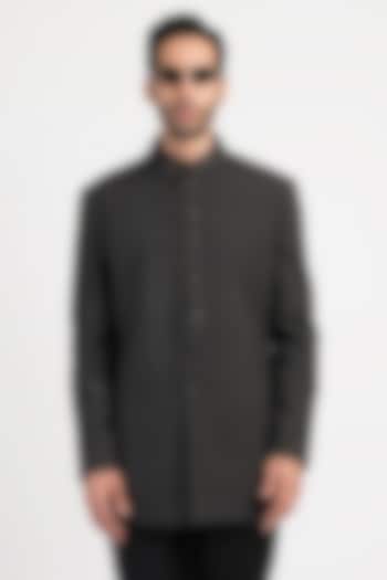 Grey Handwoven Cotton Embroidered Wedding Bandhgala by Antar Agni Men at Pernia's Pop Up Shop