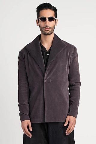 Purple Corduroy Retro Shacket by Antar Agni Men