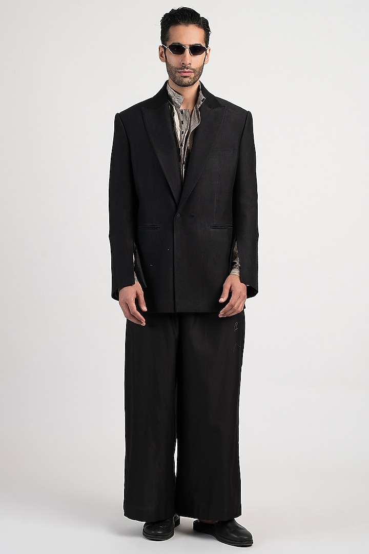 Black Handwoven Cotton Jacket by Antar Agni Men at Pernia's Pop Up Shop