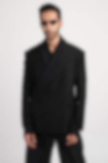 Black Silk Satin Jacket by Antar Agni Men at Pernia's Pop Up Shop