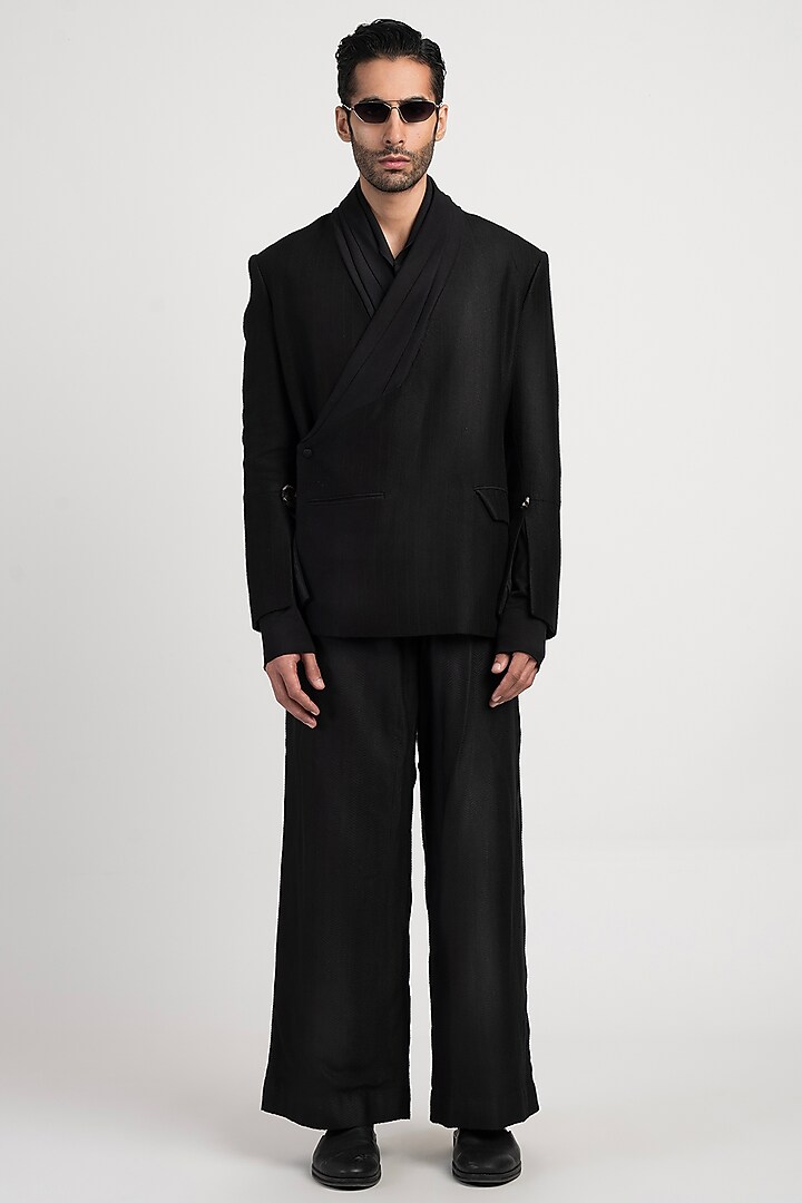Black Silk Satin Jacket by Antar Agni Men at Pernia's Pop Up Shop