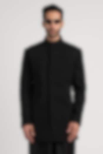 Black Handwoven Cotton Wedding Bandhgala by Antar Agni Men at Pernia's Pop Up Shop