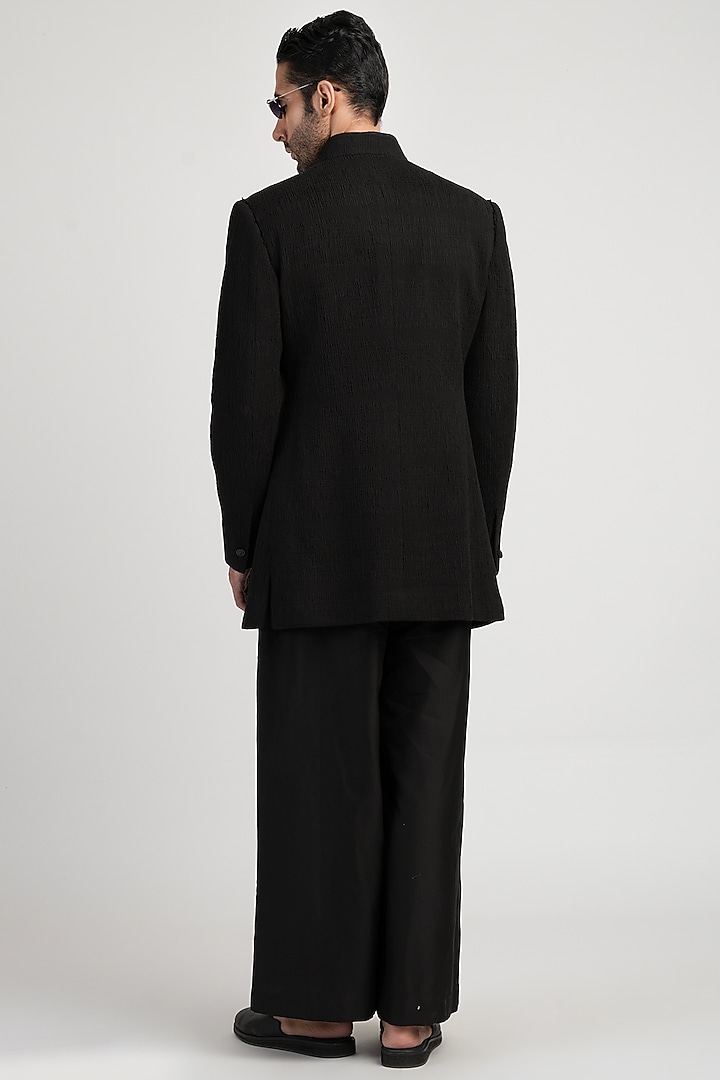 Black Handwoven Cotton Wedding Bandhgala by Antar Agni Men at Pernia's Pop Up Shop