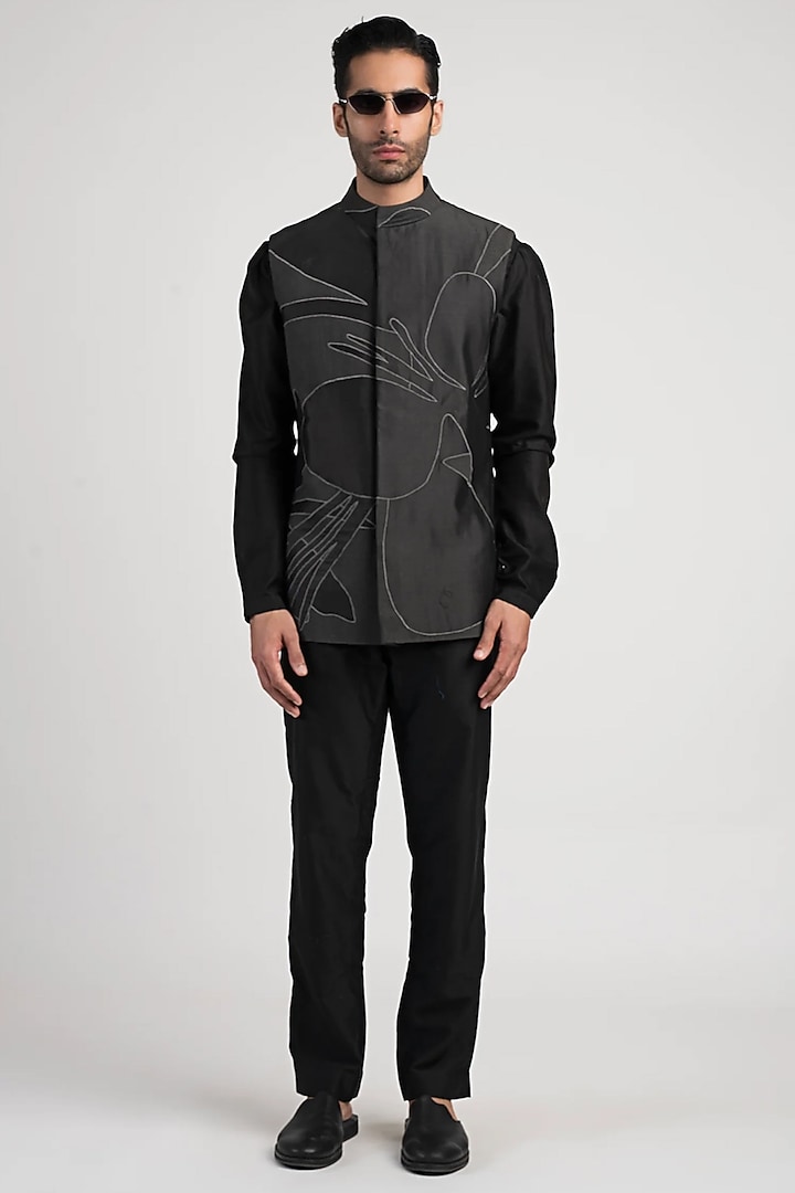 Grey Cotton Silk Waistcoat by Antar Agni Men at Pernia's Pop Up Shop
