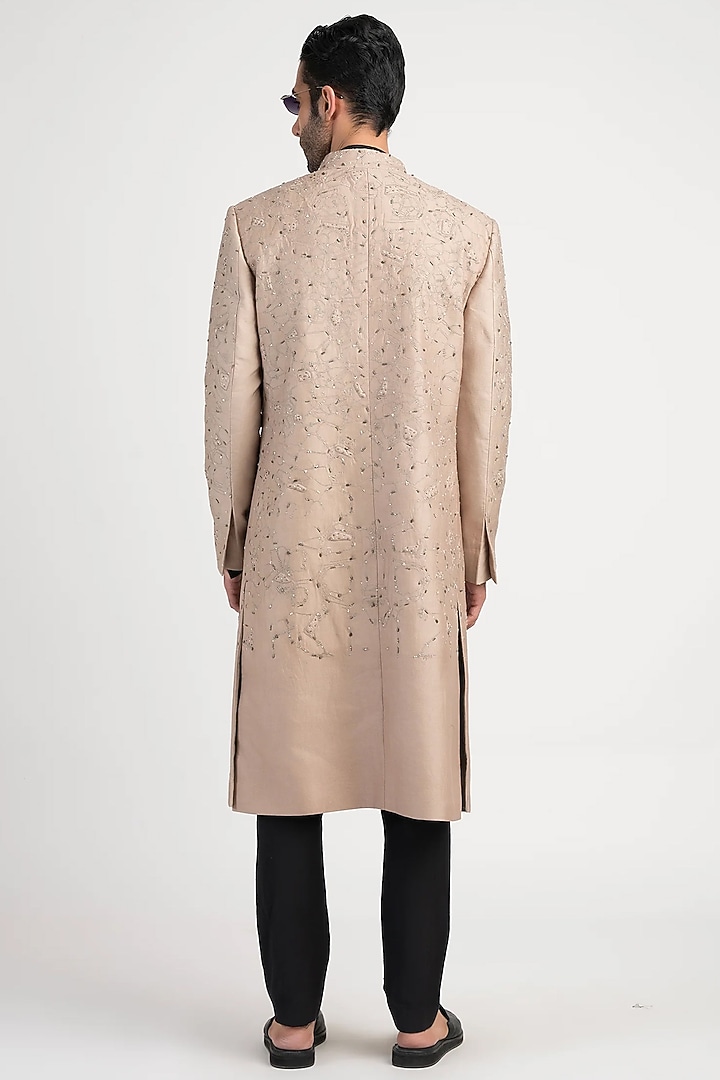 Hemp-Colored Silk Blend Long Jacket by Antar Agni Men at Pernia's Pop Up Shop