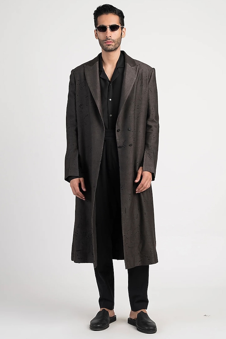Grey Silk Trench Coat by Antar Agni Men at Pernia's Pop Up Shop