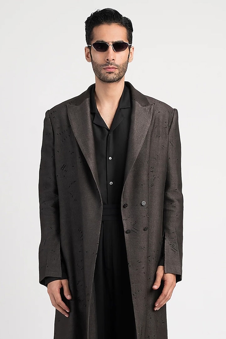 Grey Silk Trench Coat by Antar Agni Men at Pernia's Pop Up Shop