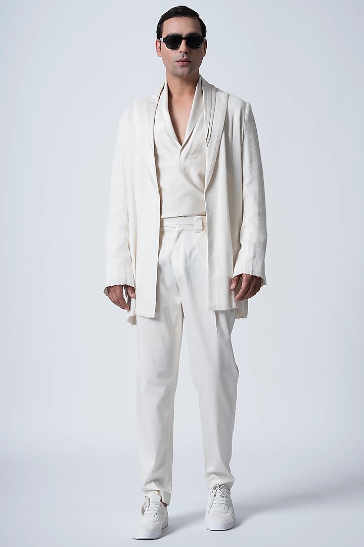 Ivory Muga Silk Jacket Set by Antar Agni Men at Pernia's Pop Up Shop
