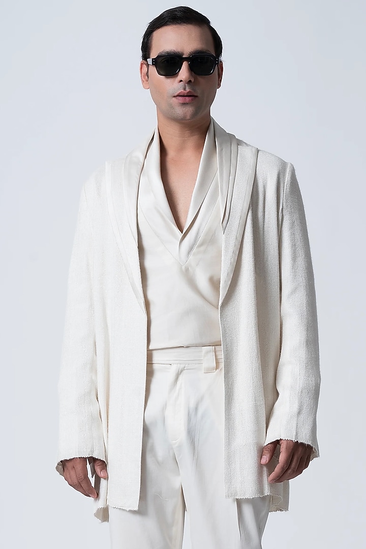 Ivory Muga Silk Jacket Set by Antar Agni Men at Pernia's Pop Up Shop