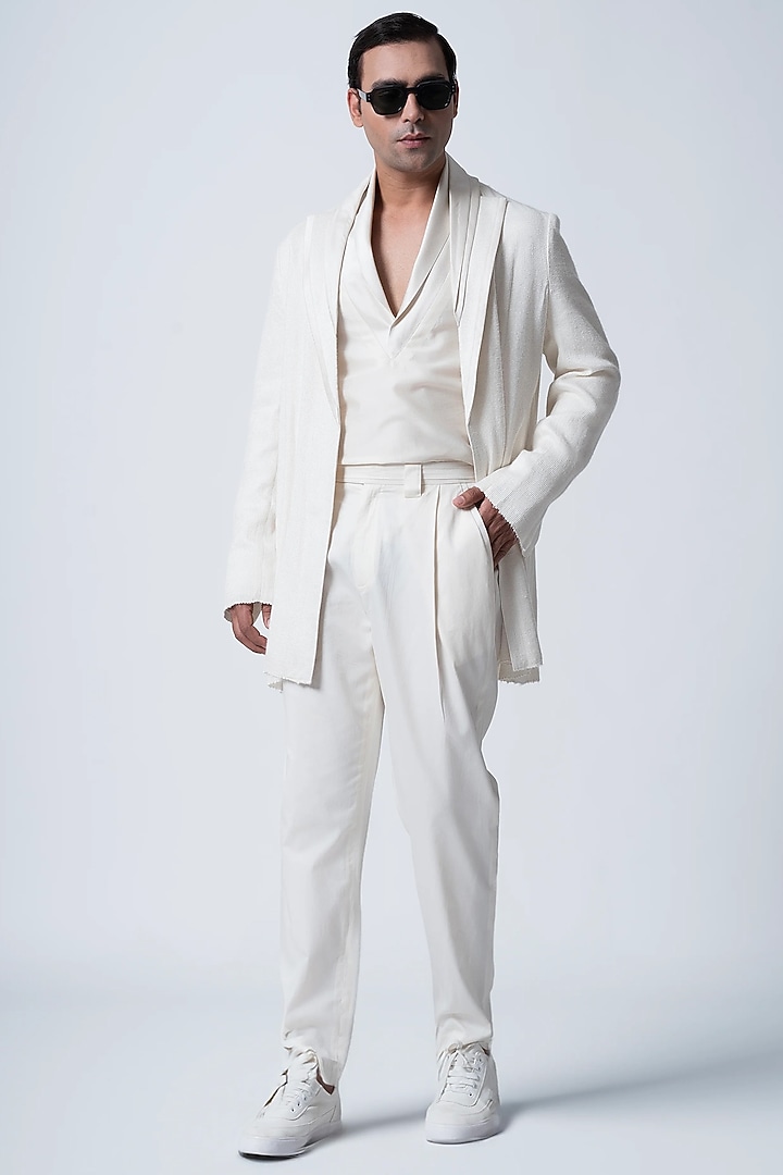 Ivory Muga Silk & Silk Jacket by Antar Agni Men at Pernia's Pop Up Shop