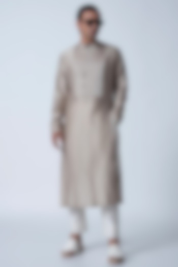 Hemp-Colored Muga Silk & Cotton Silk Kurta by Antar Agni Men at Pernia's Pop Up Shop
