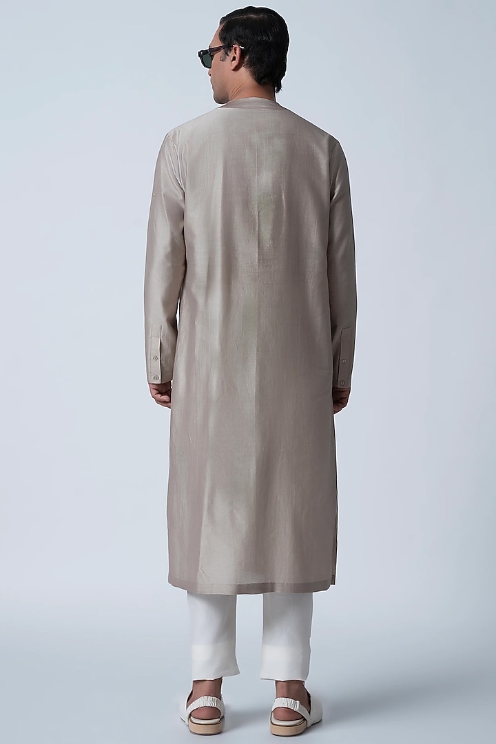 Hemp-Colored Muga Silk & Cotton Silk Kurta by Antar Agni Men at Pernia's Pop Up Shop