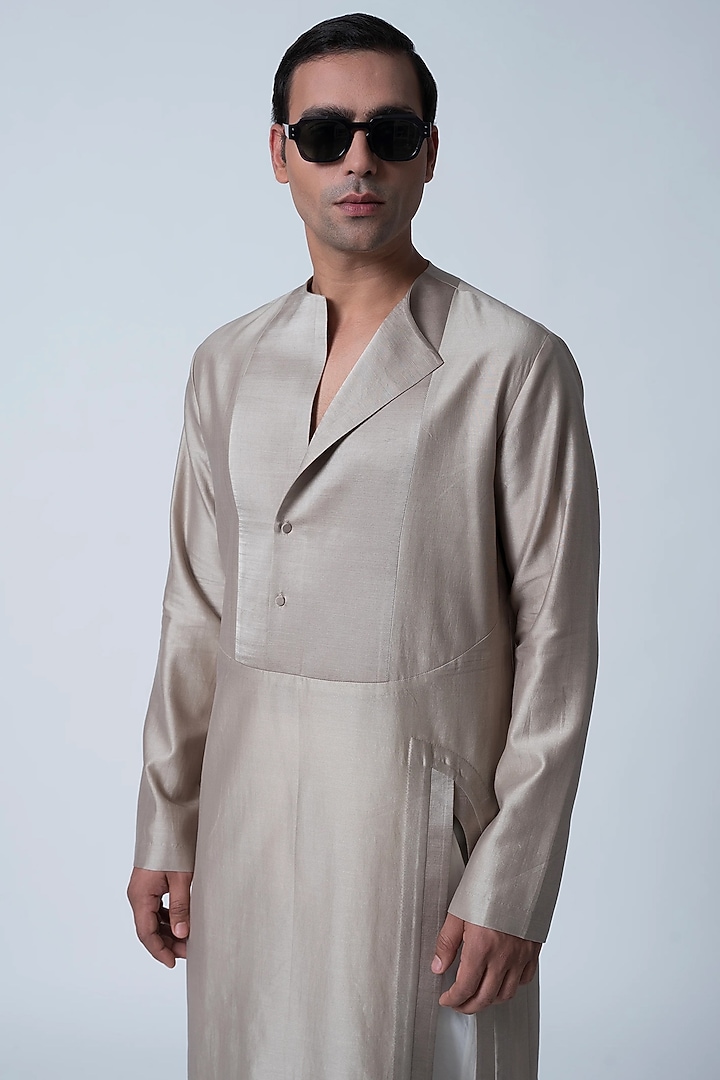 Hemp-Colored Muga Silk & Cotton Silk Kurta by Antar Agni Men at Pernia's Pop Up Shop