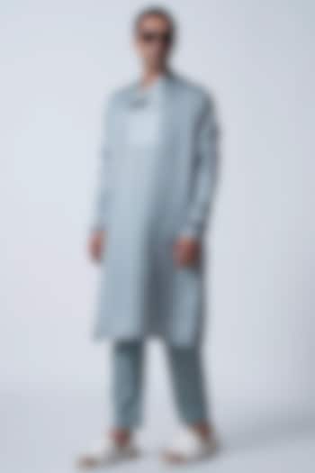 Light Blue Muga Silk & Organza Kurta by Antar Agni Men at Pernia's Pop Up Shop