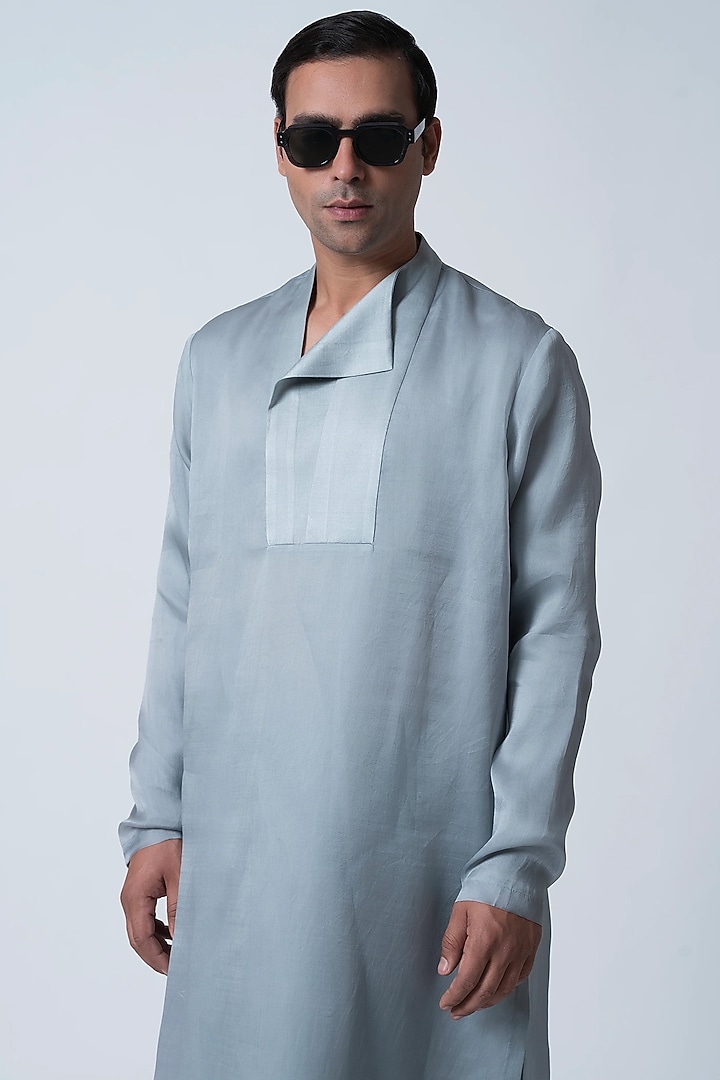 Light Blue Muga Silk & Organza Kurta by Antar Agni Men at Pernia's Pop Up Shop