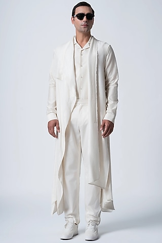 Ivory Cotton Linen Pant Set by Antar Agni Men