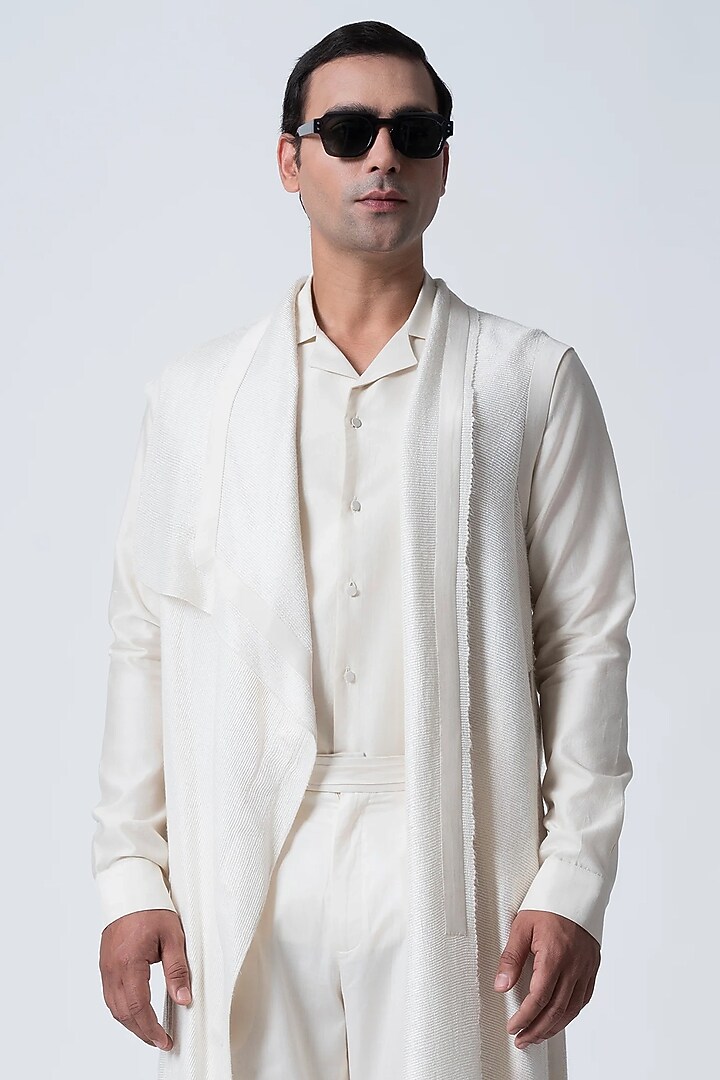 Ivory Cotton Linen Pant Set by Antar Agni Men at Pernia's Pop Up Shop