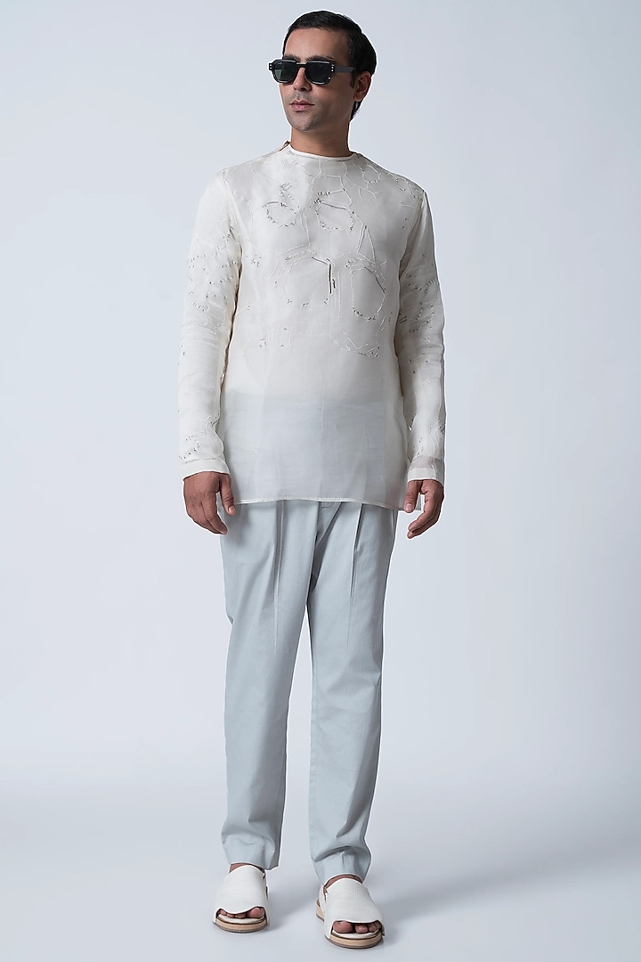 Ice Blue Silk Organza Kurta by Antar Agni Men at Pernia's Pop Up Shop