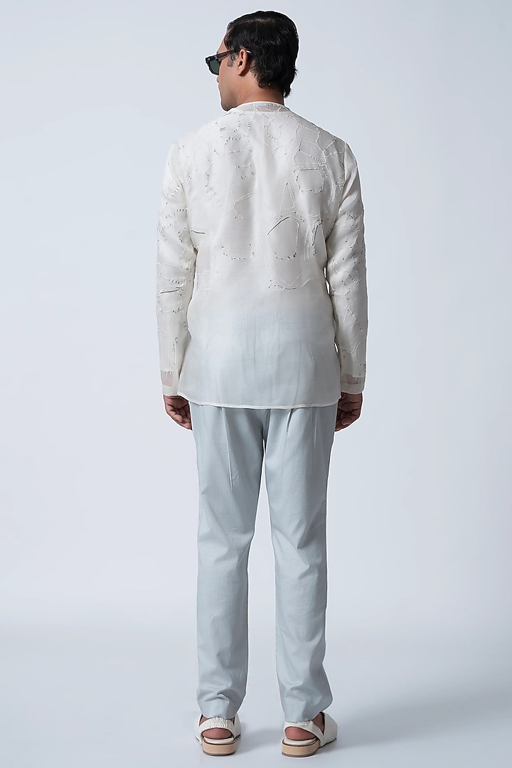 Ice Blue Silk Organza Kurta by Antar Agni Men at Pernia's Pop Up Shop
