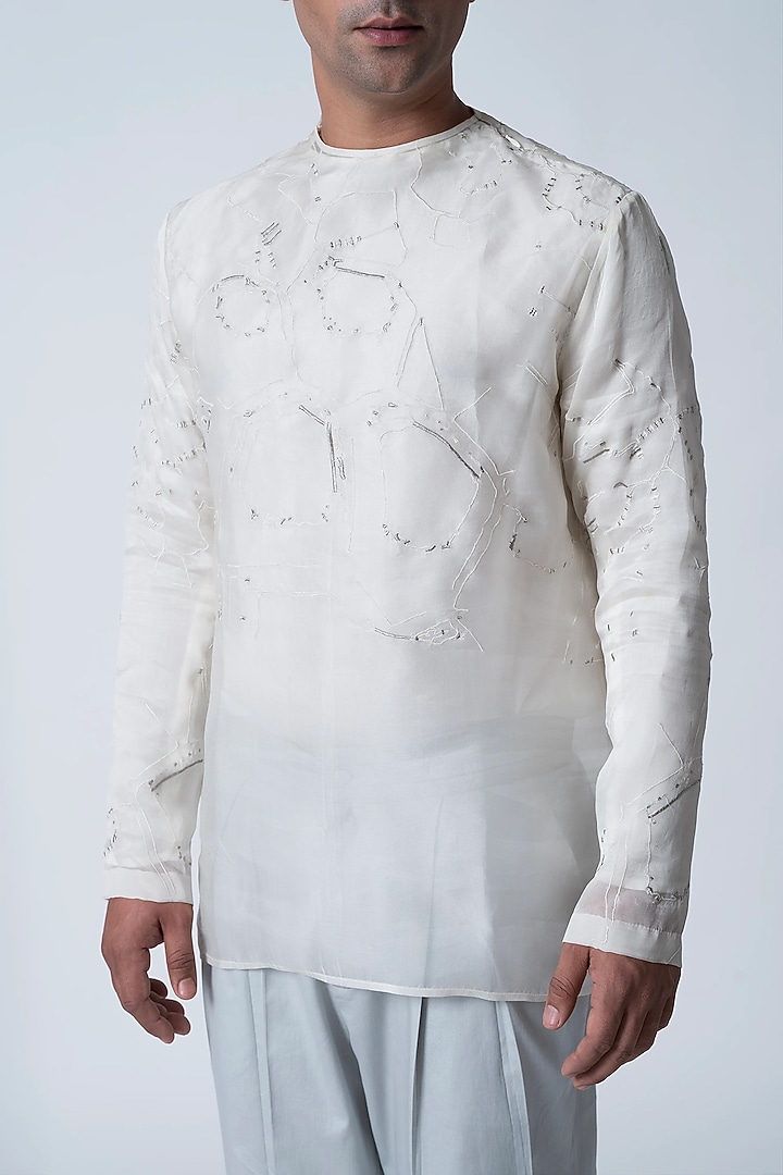 Ice Blue Silk Organza Kurta by Antar Agni Men at Pernia's Pop Up Shop