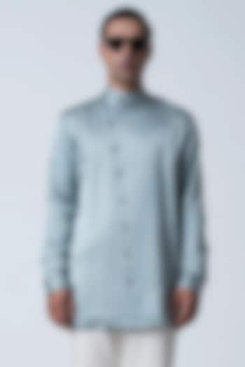 Light Blue Muga Silk Wedding Shirt by Antar Agni Men at Pernia's Pop Up Shop