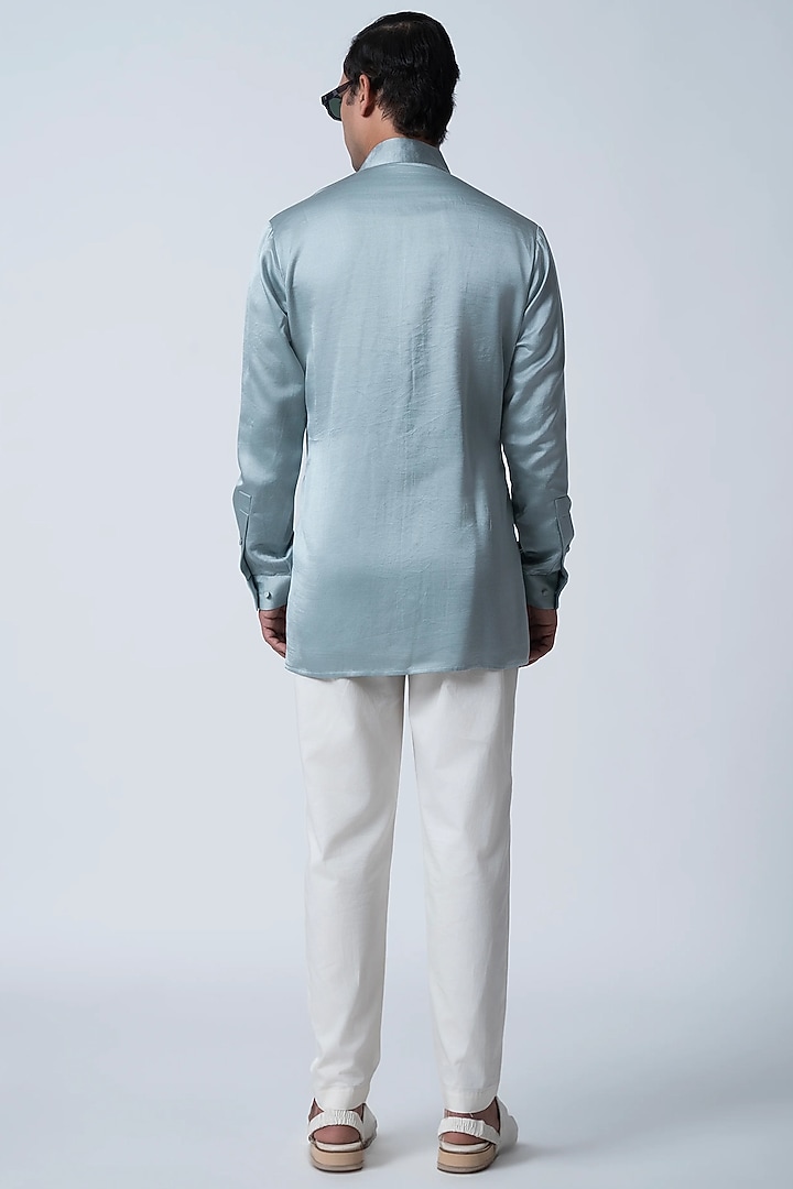 Light Blue Muga Silk Wedding Shirt by Antar Agni Men at Pernia's Pop Up Shop