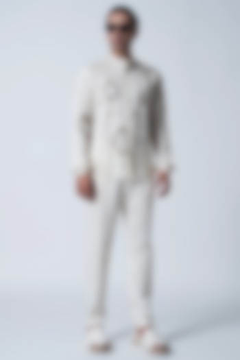 Ivory Cotton Silk & Tissue Embroidered Wedding Shirt by Antar Agni Men at Pernia's Pop Up Shop